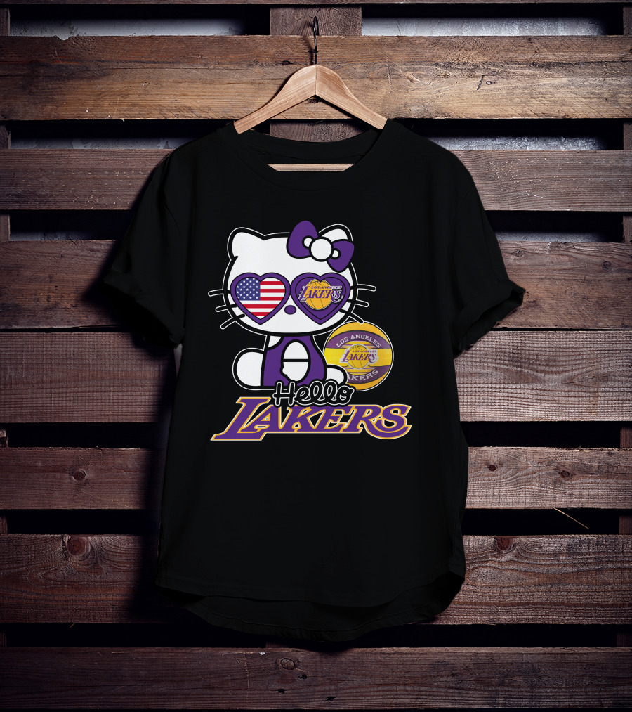 Hello Kitty Los Angeles Lakers USA Flag Basketball Fan T-Shirt
