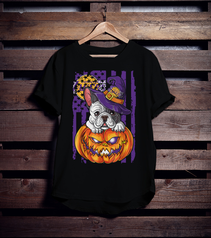Hlw Bulldog Los Angeles Lakers Halloween Pumpkin Wizard Hat T-Shirt