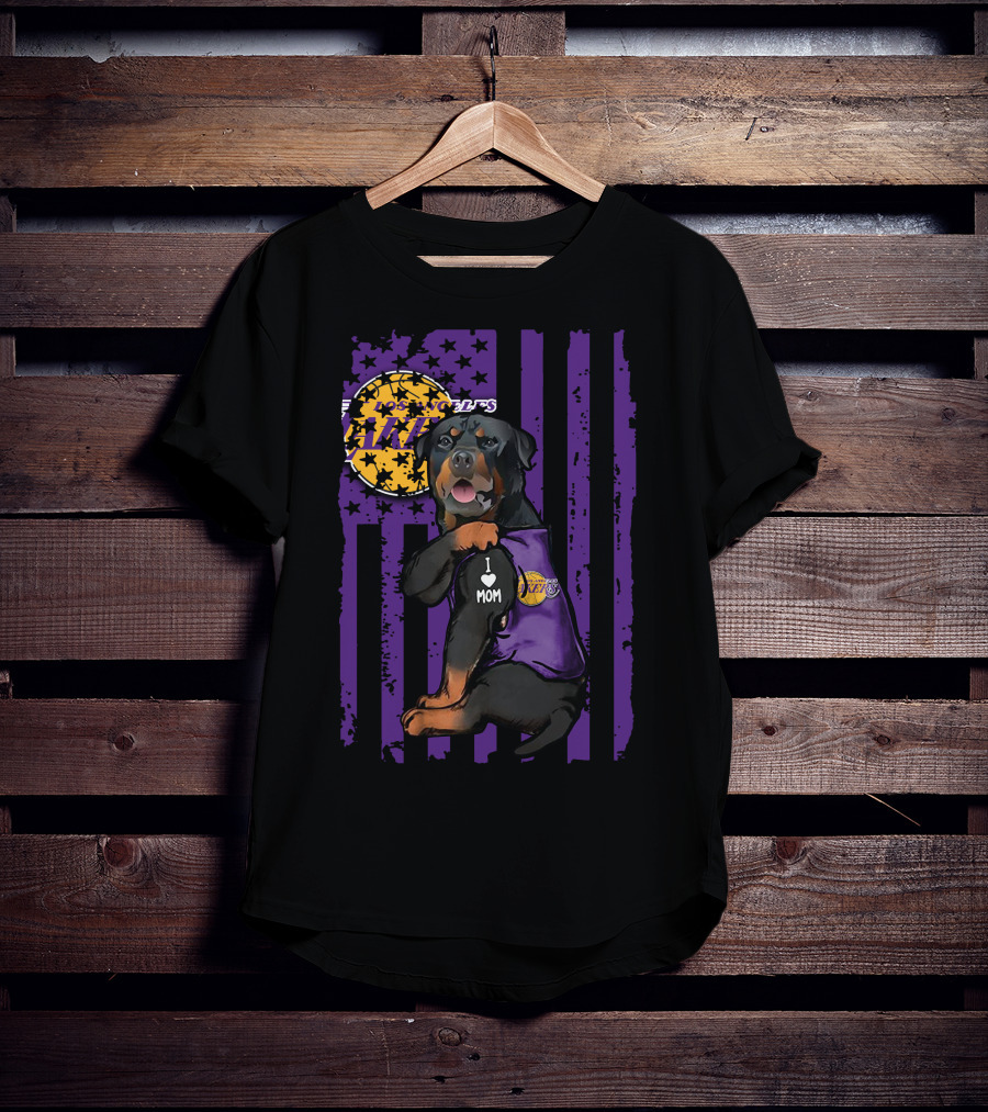 Rottweiler I Love Mom Los Angeles Lakers Purple Stars Stripes T-Shirt