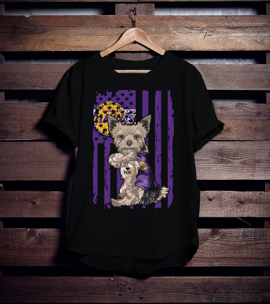 Yorkshire Terrier Los Angeles Lakers I Love Mom T-Shirt