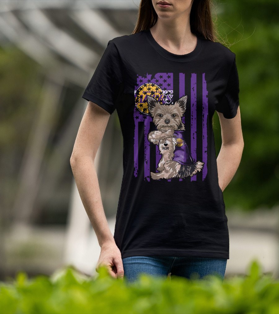 Yorkshire Terrier Los Angeles Lakers I Love Mom T-Shirt
