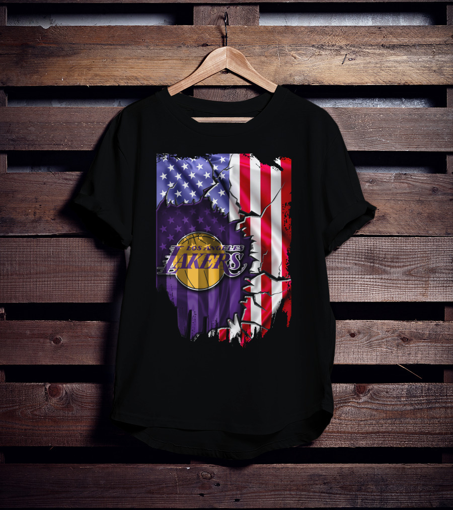 Los Angeles Lakers American Flag Basketball T-Shirt