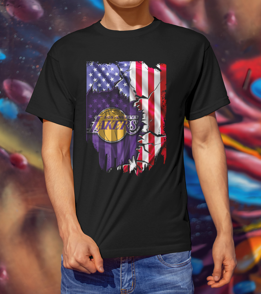 Los Angeles Lakers American Flag Basketball T-Shirt