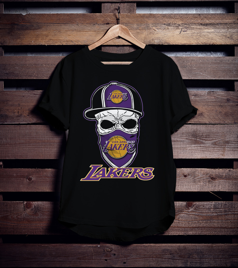 Los Angeles Lakers Skull In Hat And Bandana T-Shirt