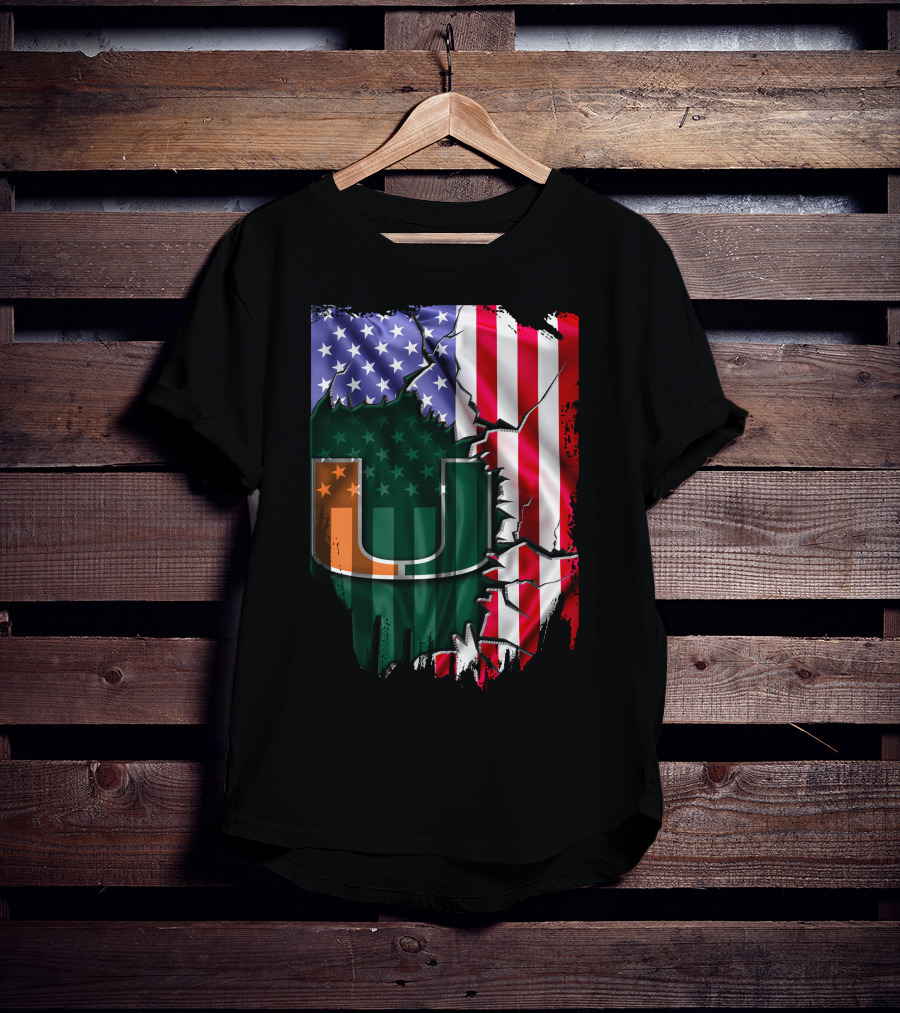 Flag Miami Hurricanes University U Patriotic USA Flag T-Shirt