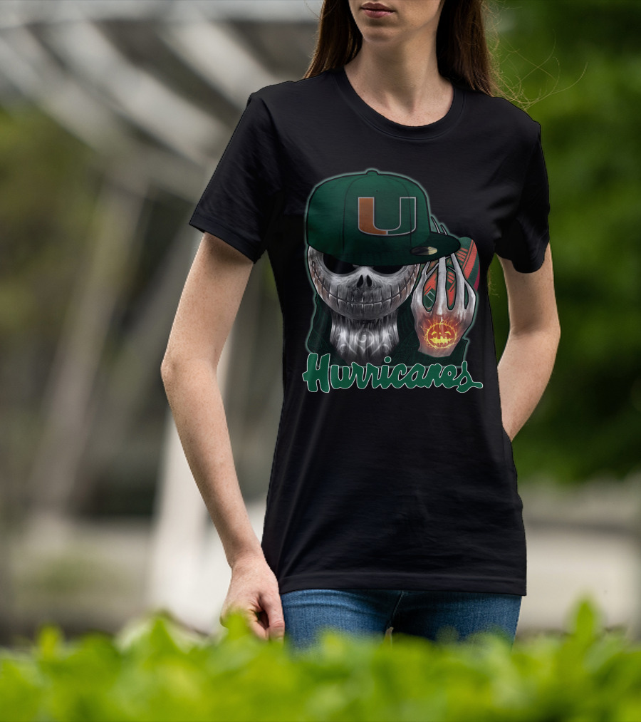 Jackskull Hurricanes Miami Football Icon With Pumpkin And Cap T-Shirt