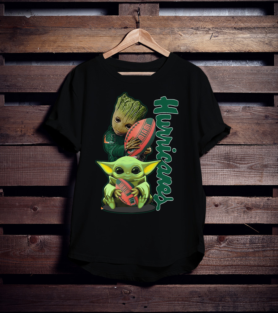 Grzd Miami Hurricanes Baby Yoda Groot Football T-Shirt