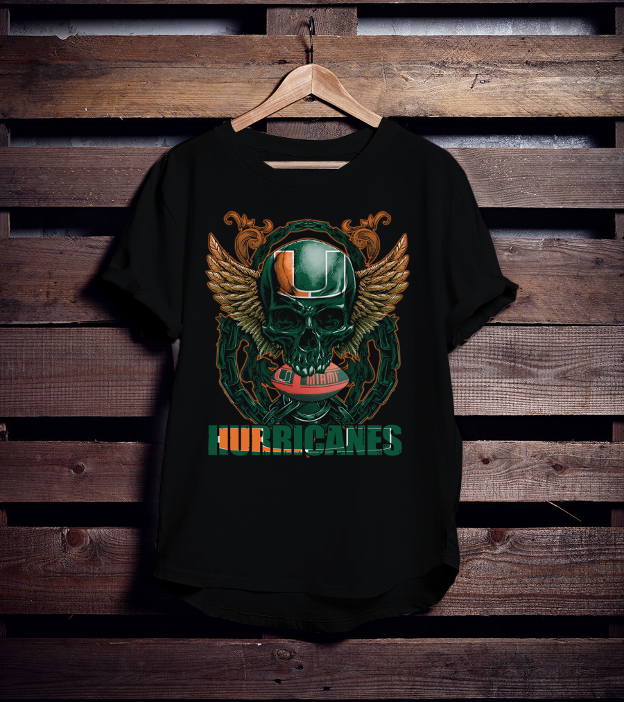 Hurricanes Skullfb Miami Football Helmet Wings T-Shirt