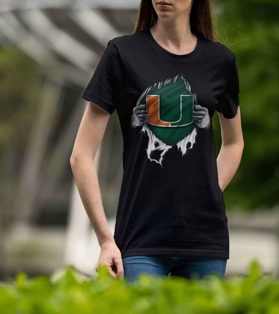 Miami Hurricanes U Logo Torn Reveal T-Shirt