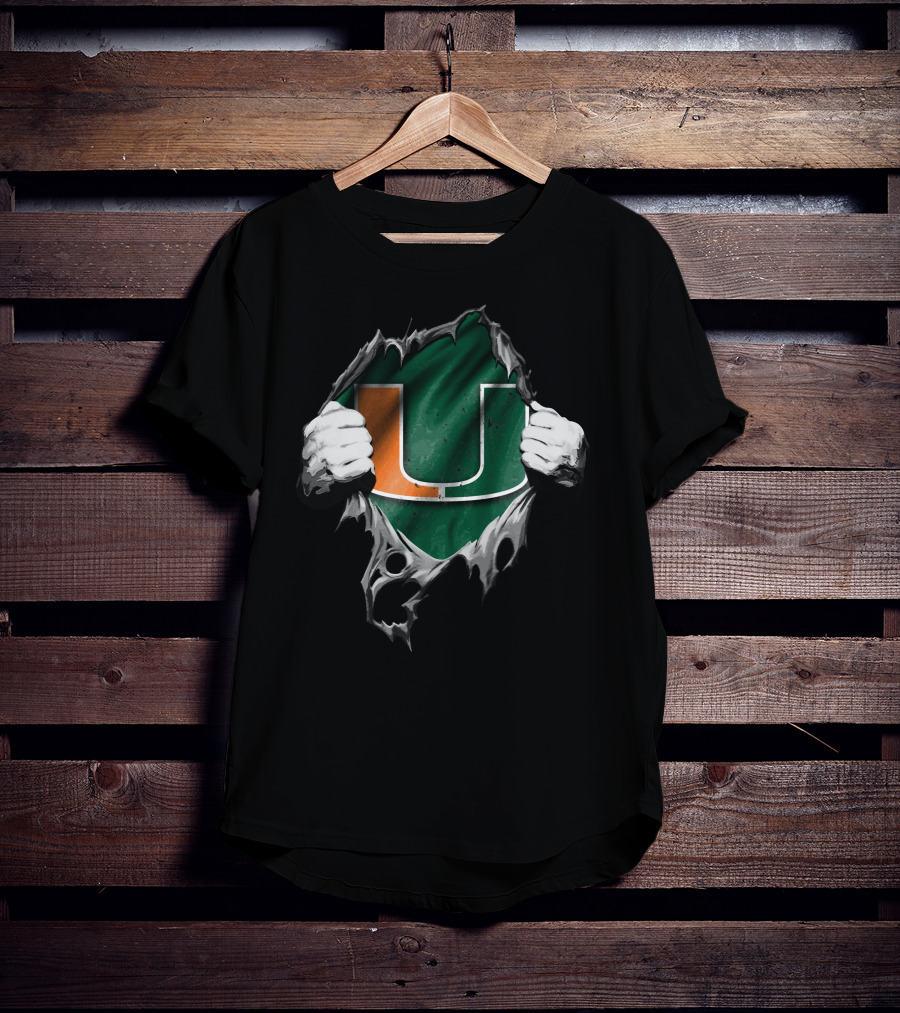Torn Miami Hurricanes Logo With Hands Revealing U T-Shirt