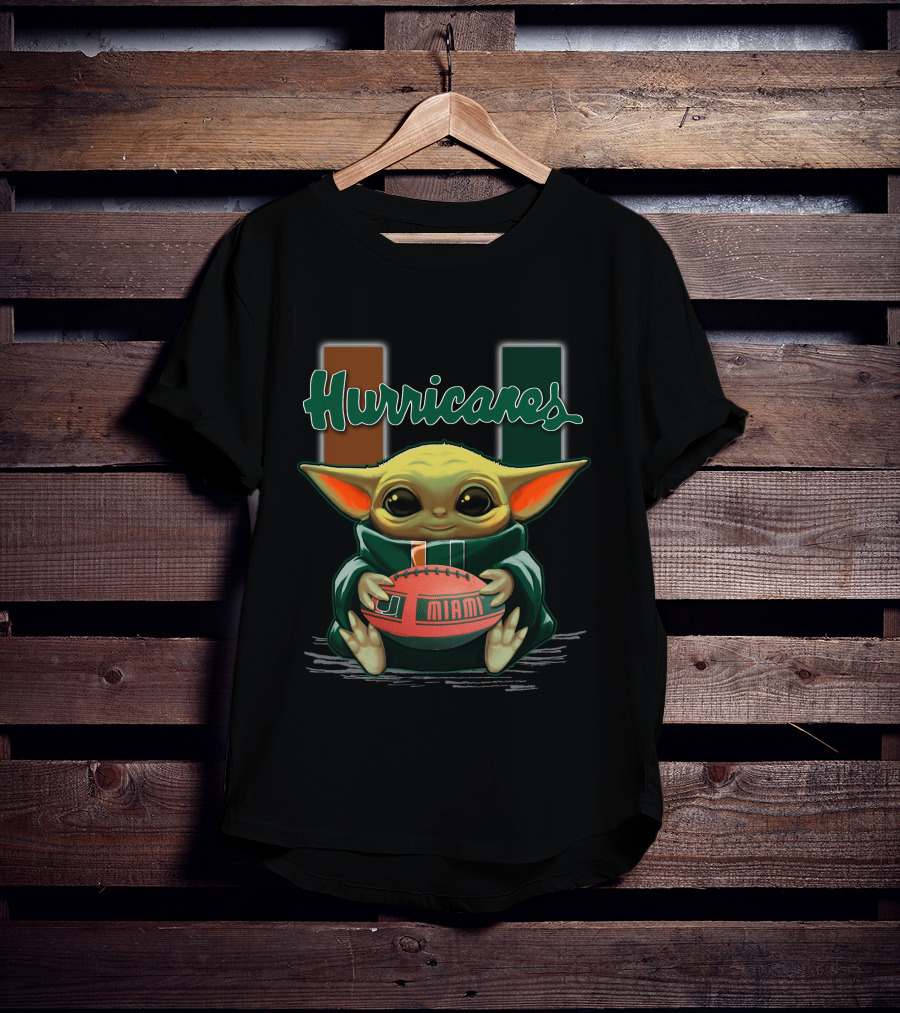 Yoda Miami Hurricanes Baby Holding Football U T-Shirt