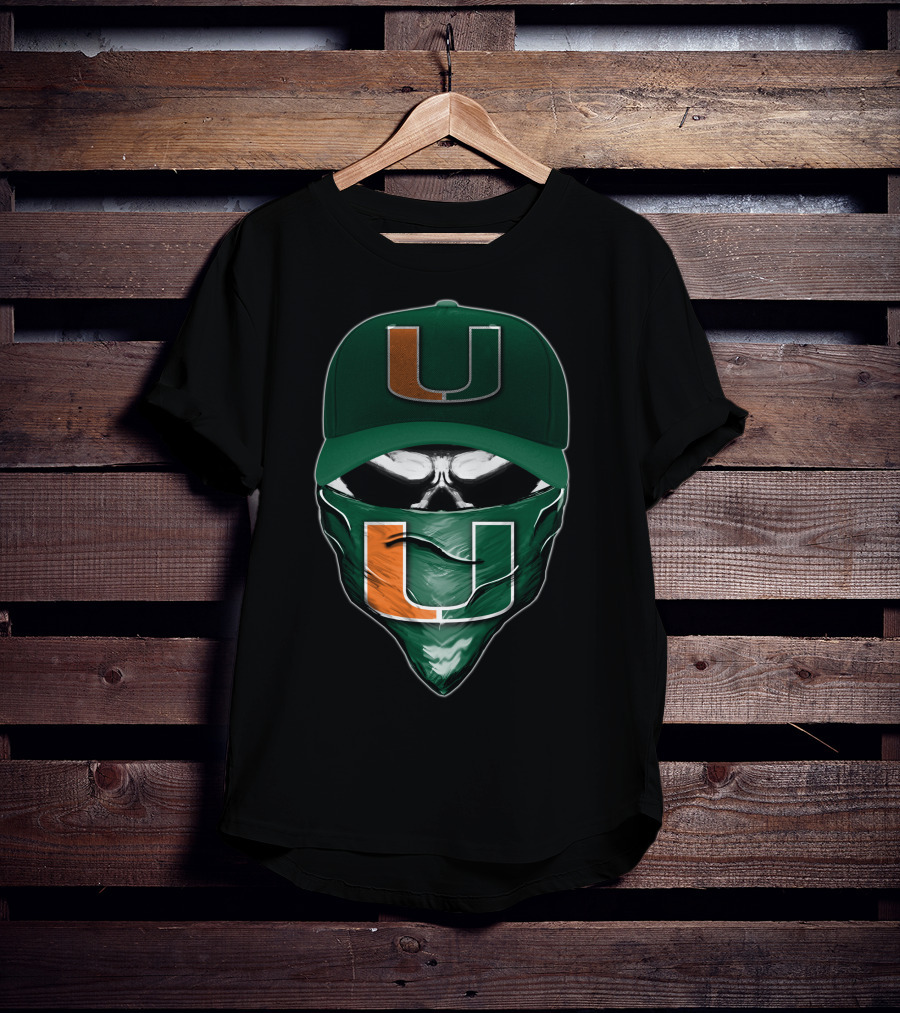 Skull Miami Hurricanes U Logo Hat And Bandana T-Shirt