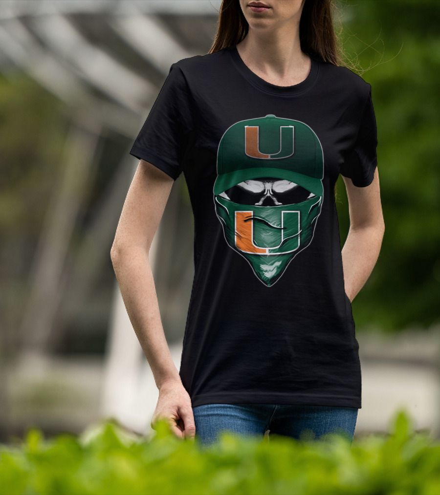 Skull Miami Hurricanes U Logo Hat And Bandana T-Shirt