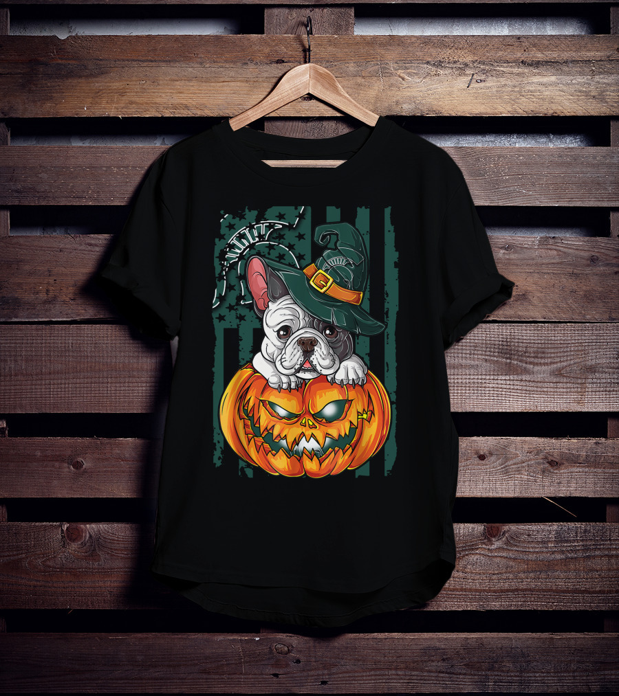 Hlw Bulldog Halloween Witch Hat Pumpkin Michigan State Spartans T-Shirt