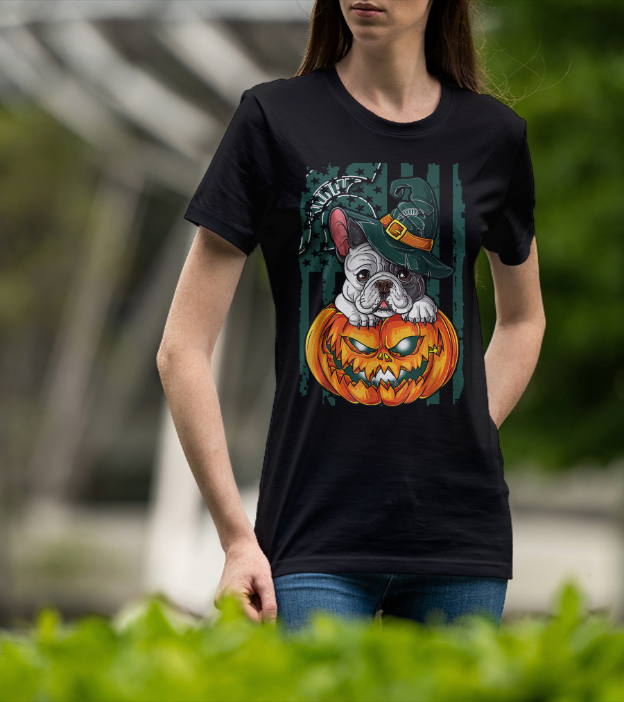 Hlw Bulldog Halloween Witch Hat Pumpkin Michigan State Spartans T-Shirt