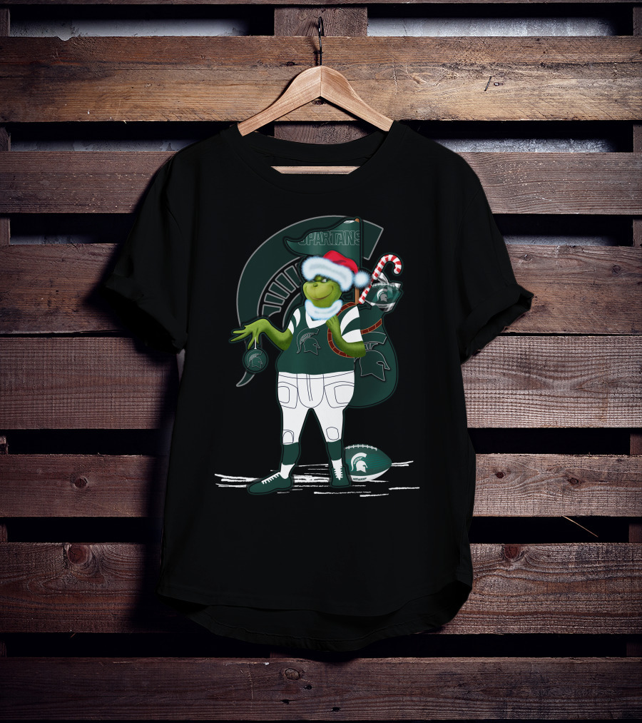Grinchxmas Michigan State Spartans Holiday Football Mascot T-Shirt
