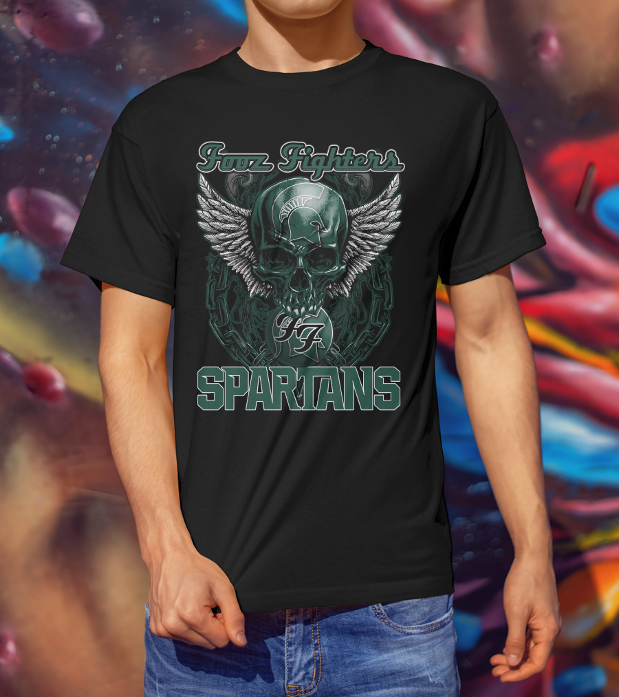 Fozz Fighters Michigan State Spartans Winged Skull T-Shirt