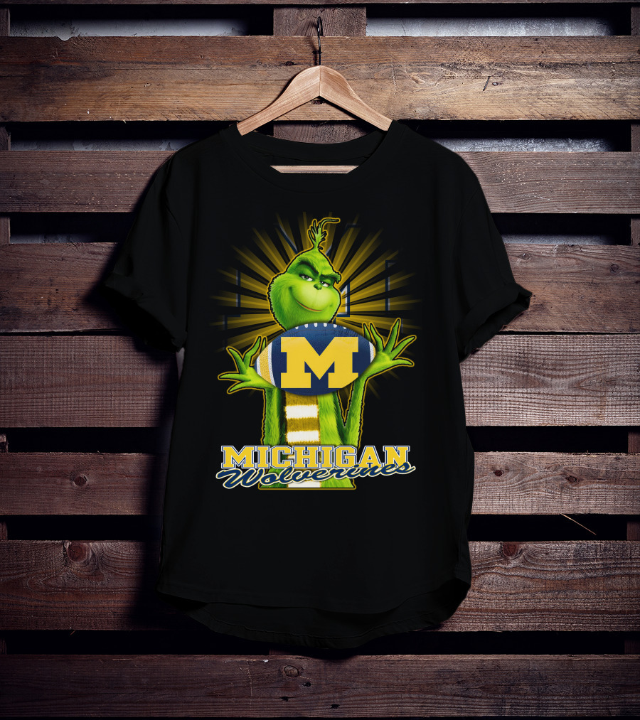 Michigan Wolverines Grinch Holding Football T-Shirt