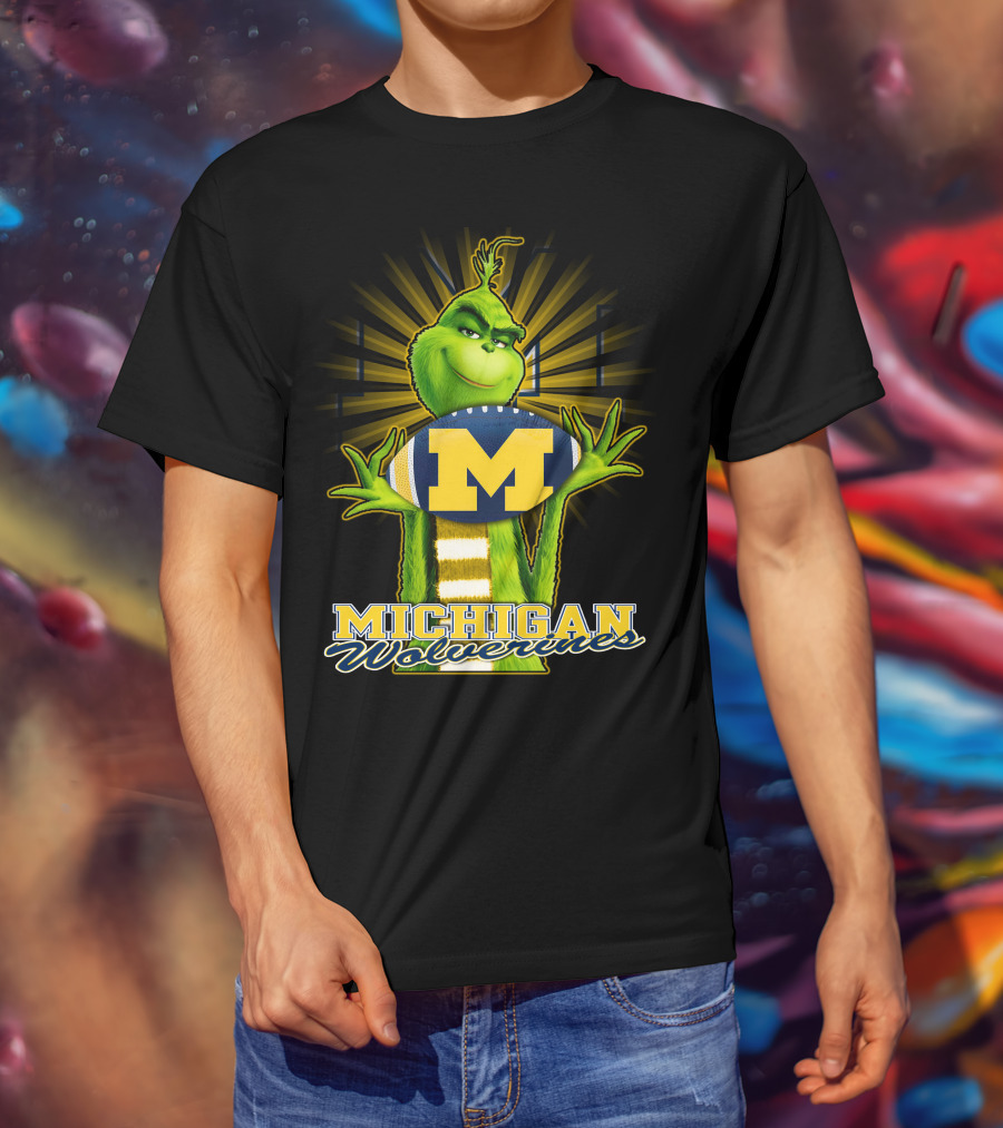 Michigan Wolverines Grinch Holding Football T-Shirt