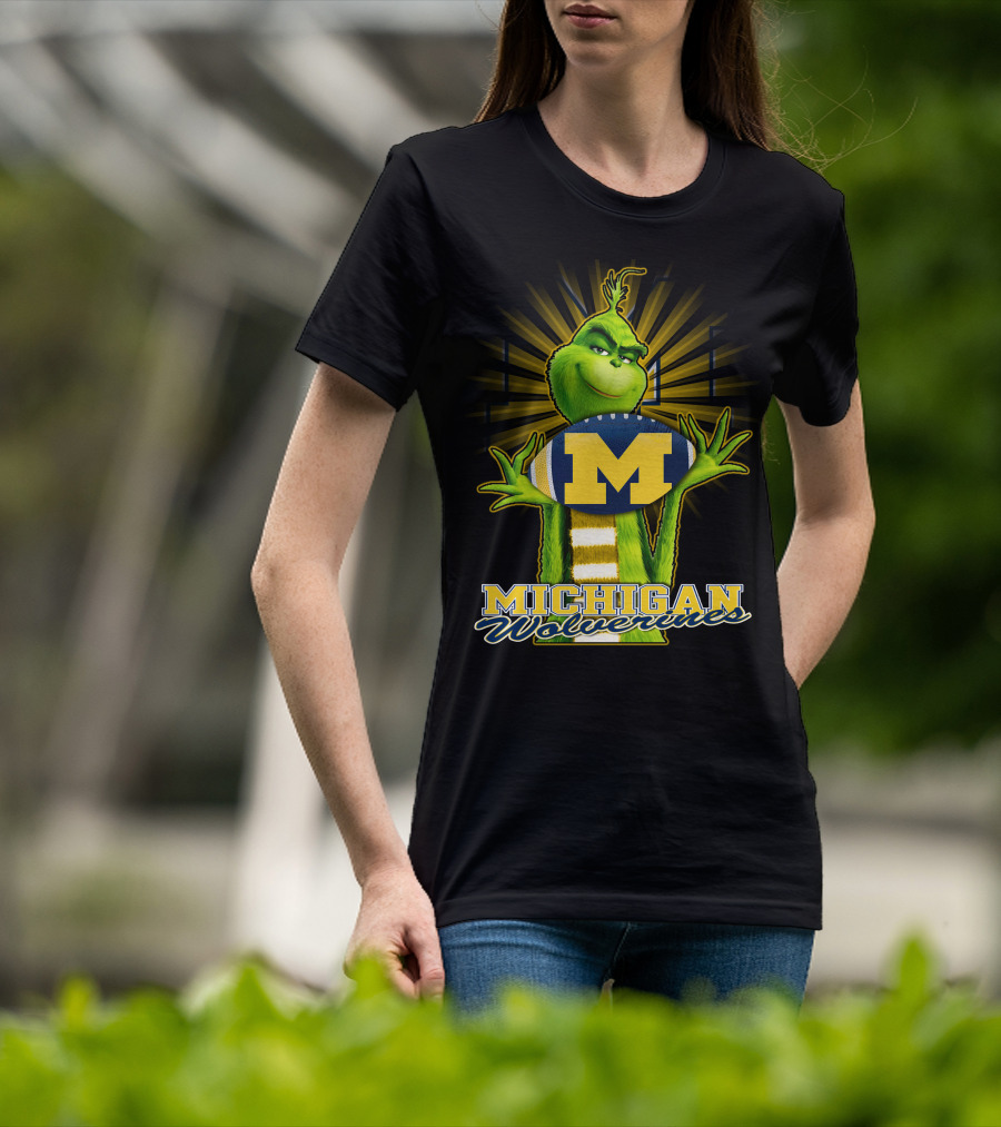 Michigan Wolverines Grinch Holding Football T-Shirt