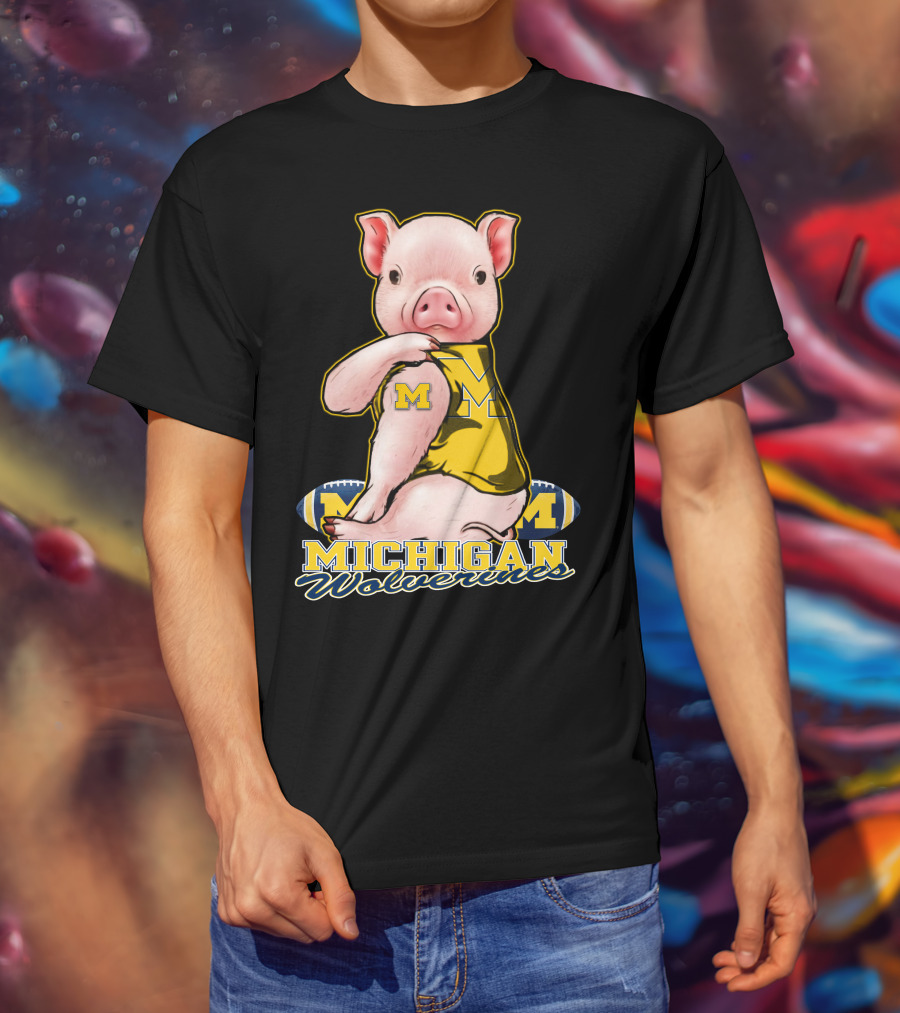 Michigan Wolverines Pig Football T-Shirt
