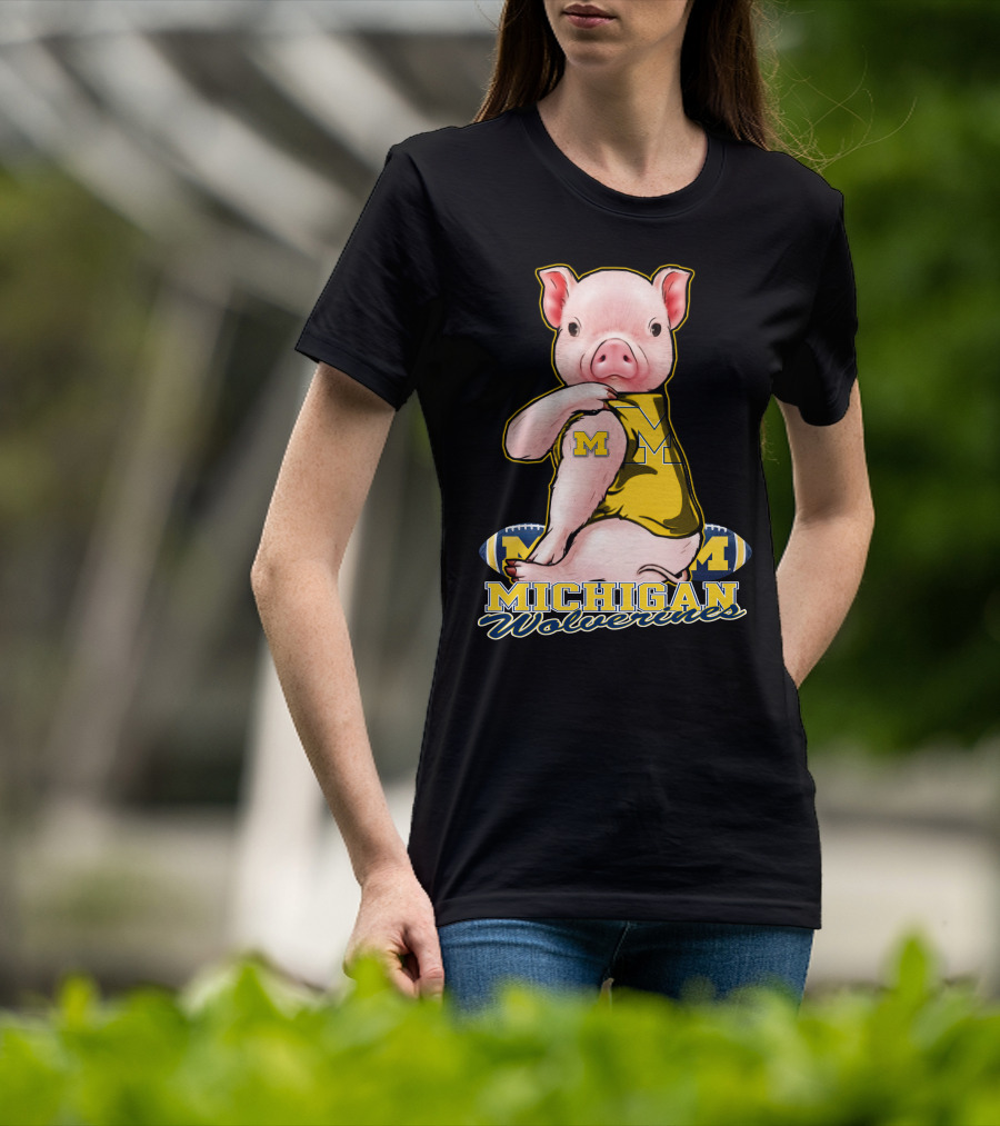 Michigan Wolverines Pig Football T-Shirt