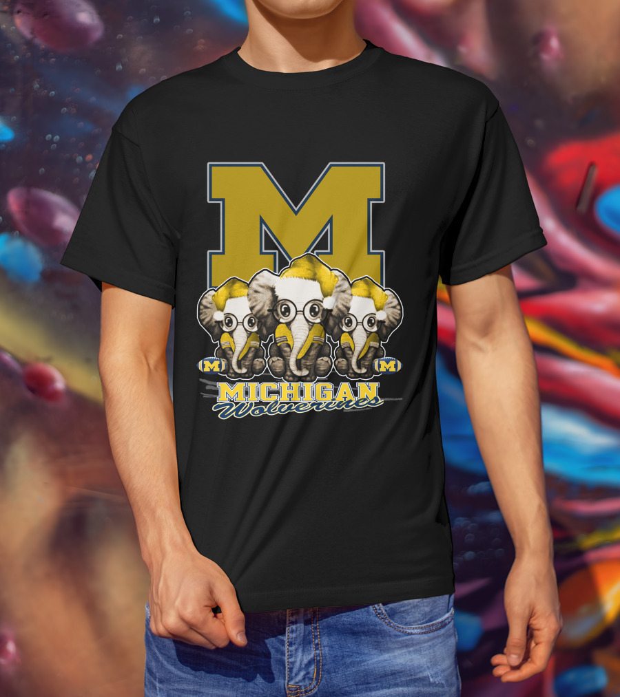 Michigan Wolverines Three Elephants With Glasses Holiday T-Shirt