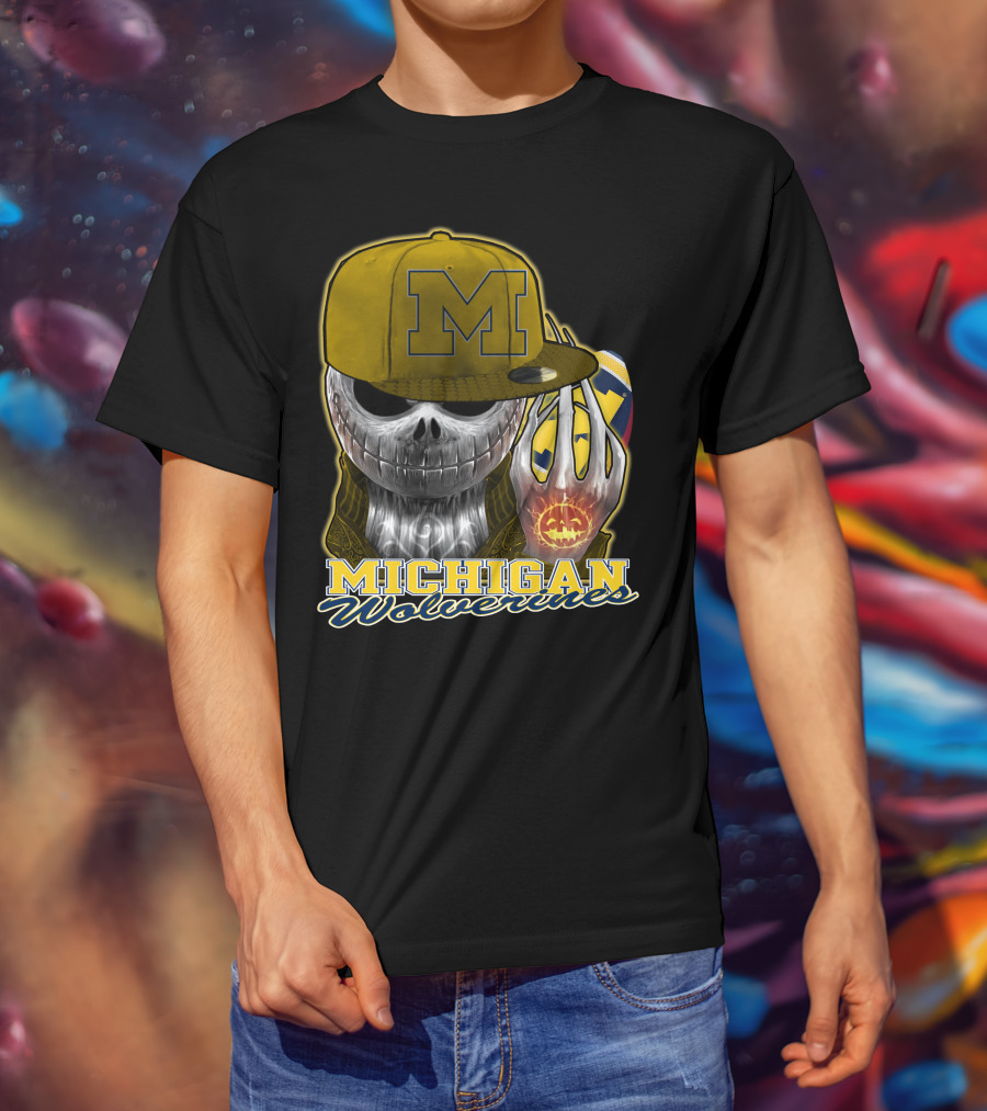 Jackskull Michigan Wolverines Halloween Skull With Wolverine Colors And Cap T-Shirt