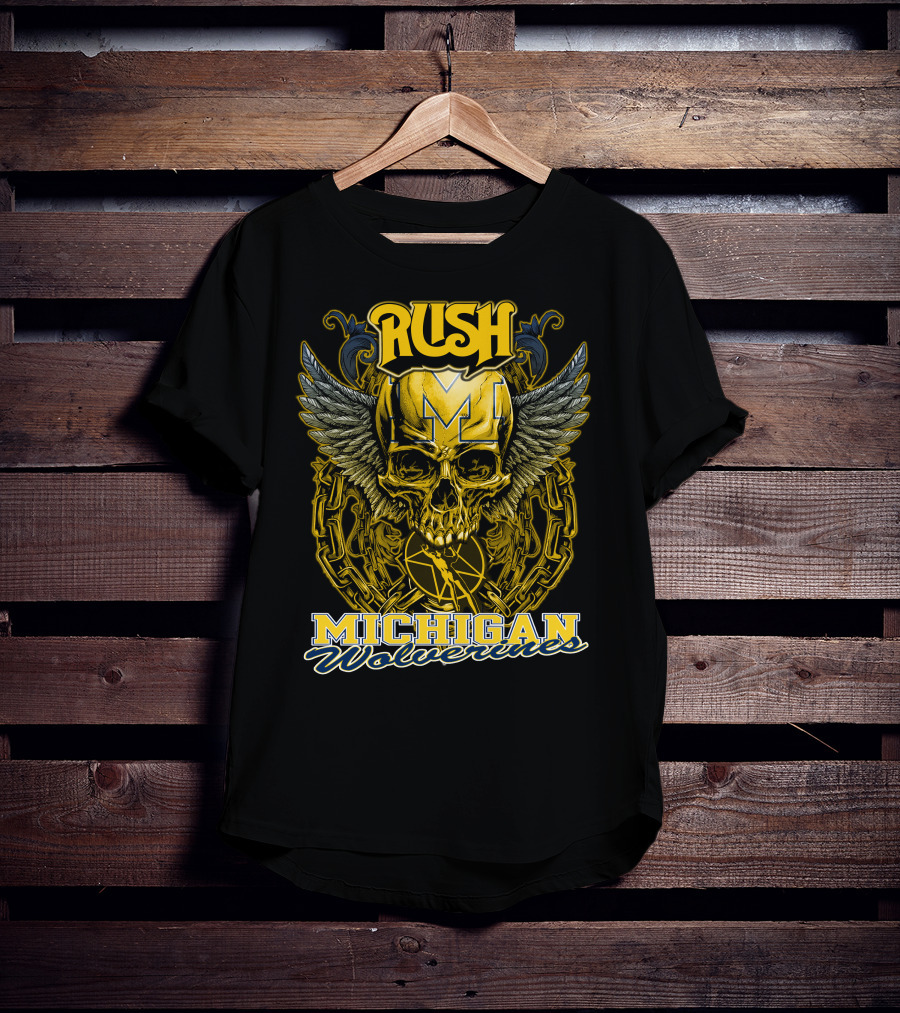 Rush Michigan Wolverines Skull Wings Chain T-Shirt
