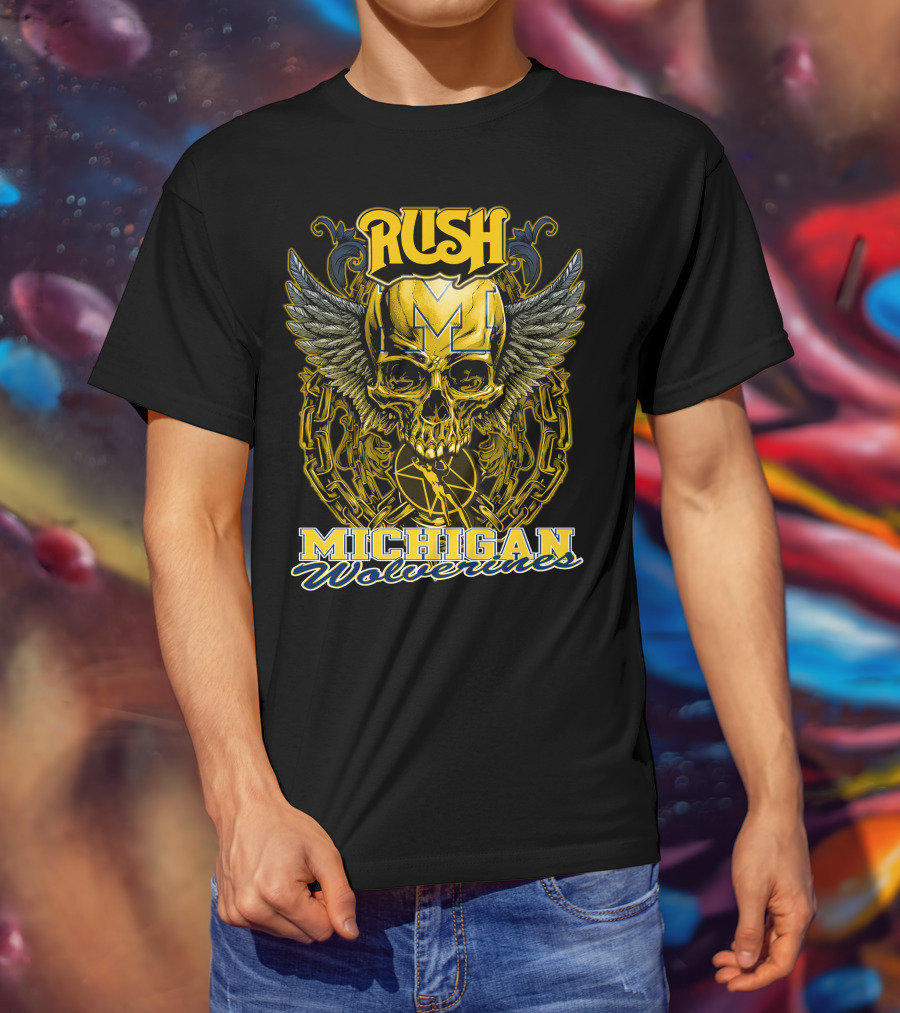 Rush Michigan Wolverines Skull Wings Chain T-Shirt