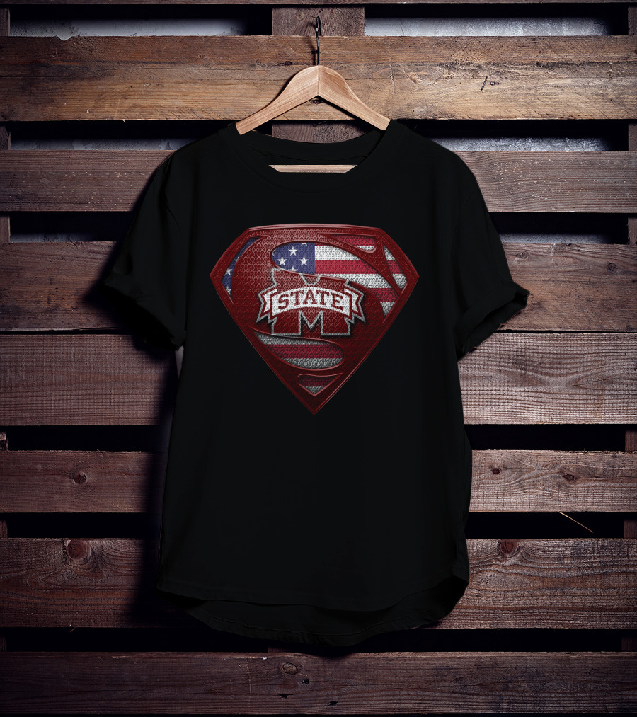 Mississippi State Bulldogs State M Superhero Usa Flag Shield T-Shirt