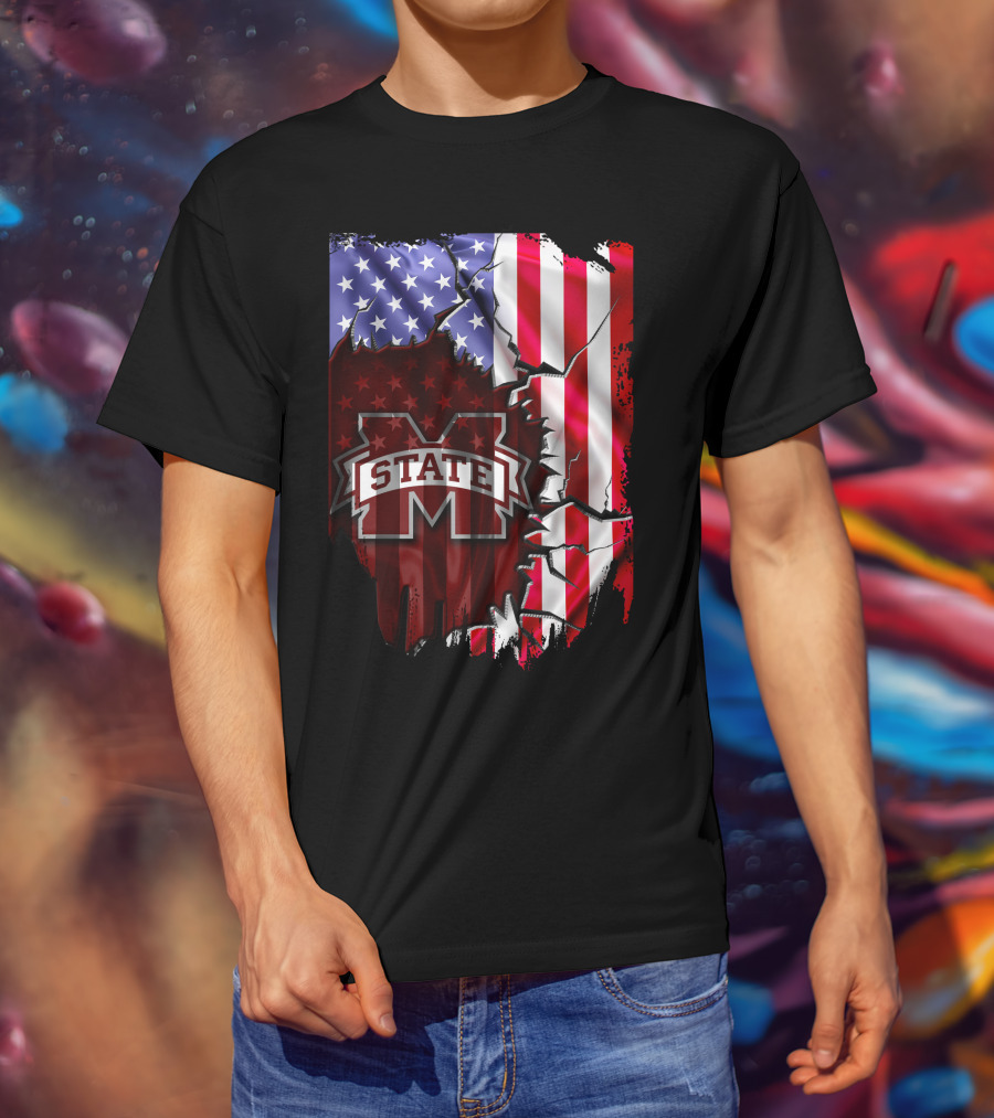 Mississippi State Bulldogs American Flag Torn T-Shirt