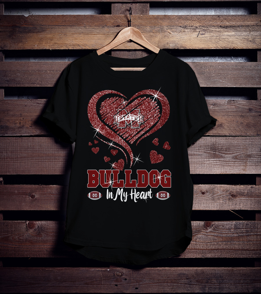 Bulldog In My Heart Mississippi State Football Sparkle T-Shirt