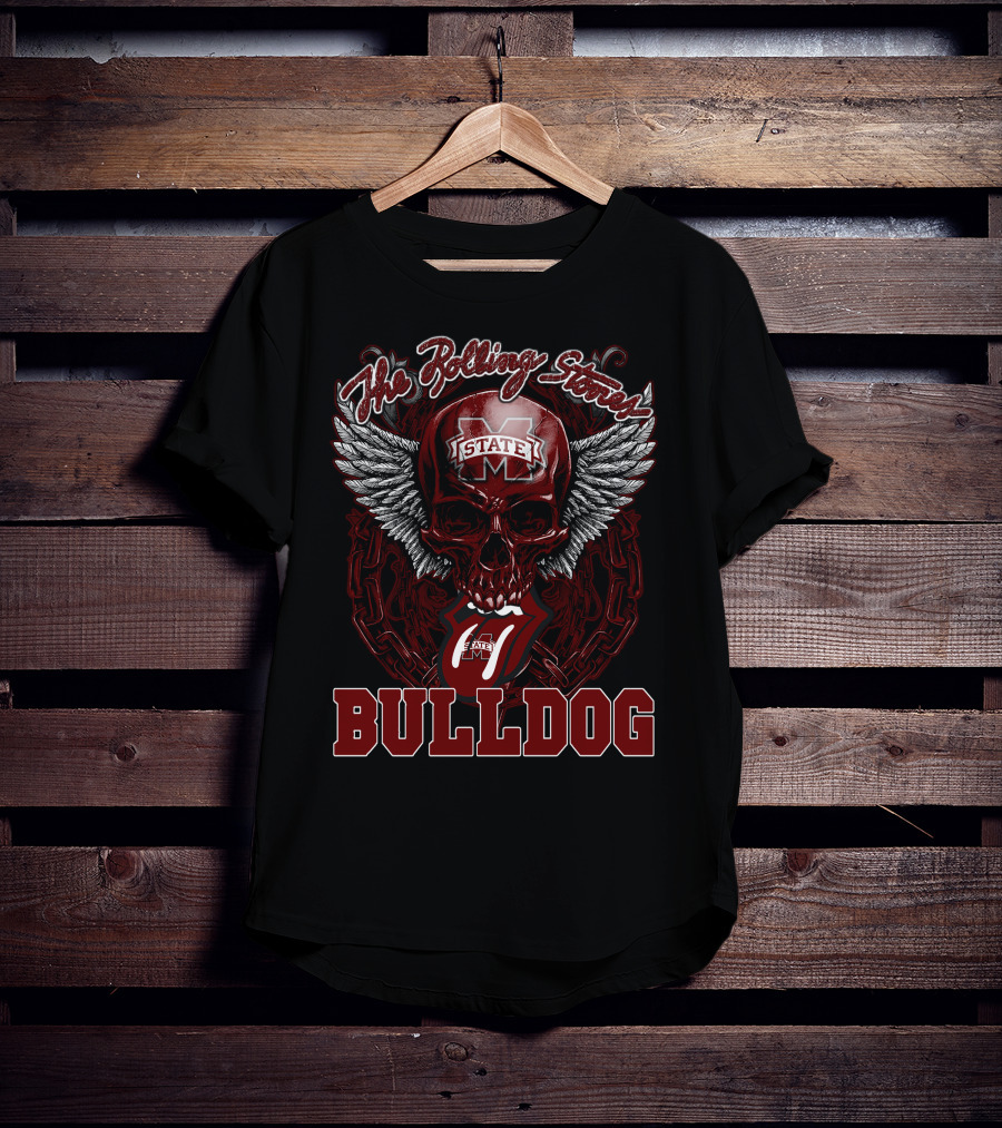 The Rolling Stones Mississippi State Bulldog Skull Logo With Wings And Chain T-Shirt
