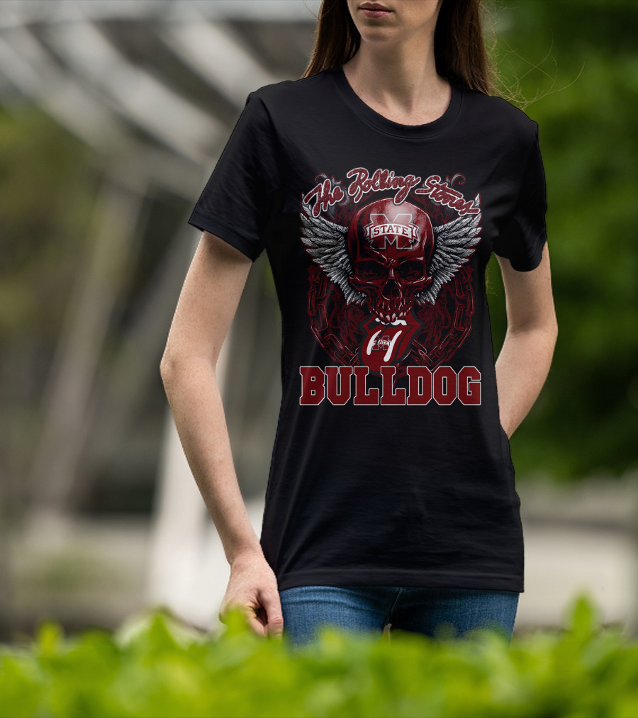 The Rolling Stones Mississippi State Bulldog Skull Logo With Wings And Chain T-Shirt