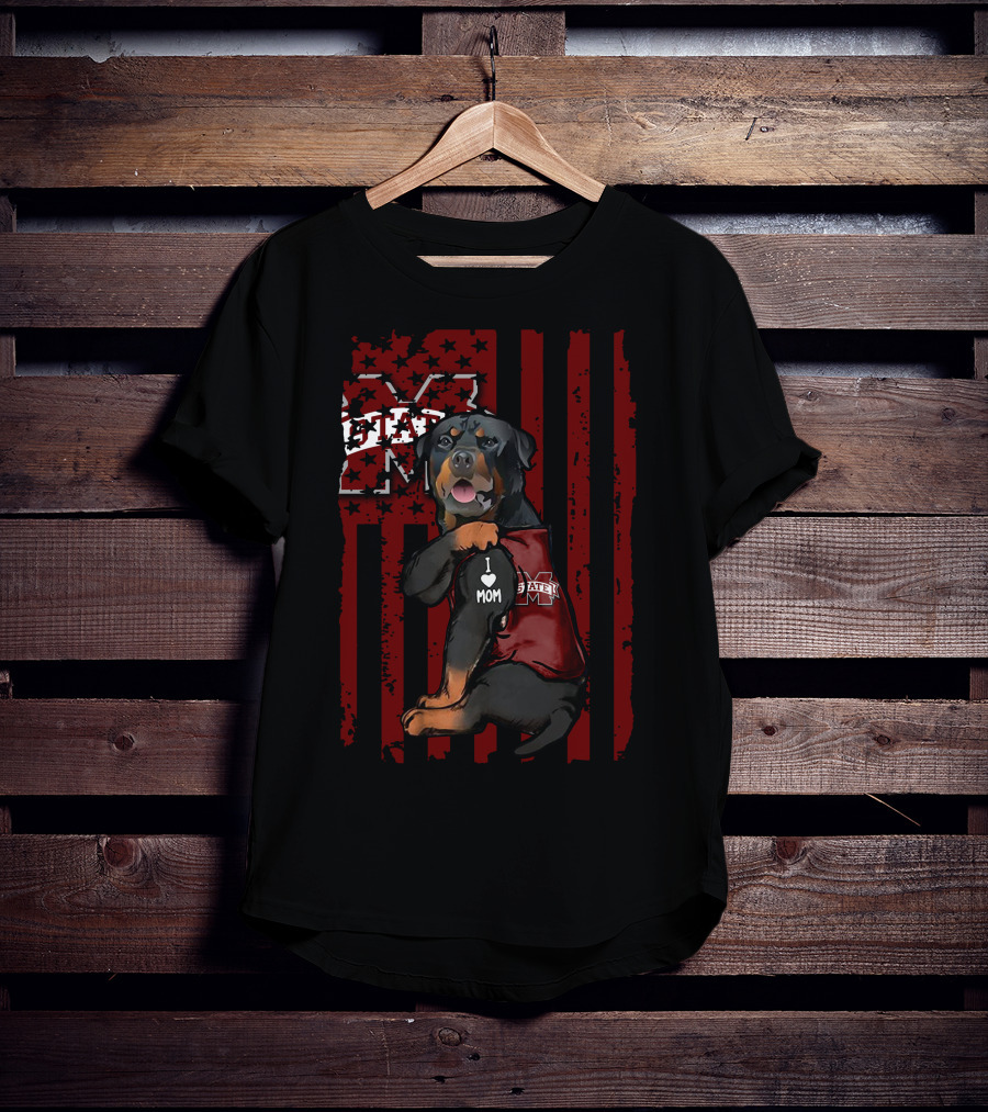 Rottweiler I Love Mom Mississippi State Bulldogs T-Shirt
