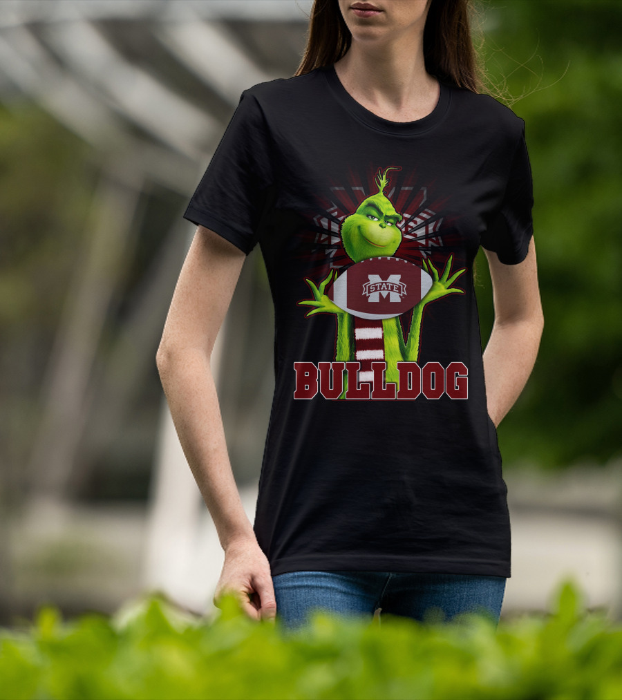 Mississippi State Bulldogs Grinch Holding Football T-Shirt