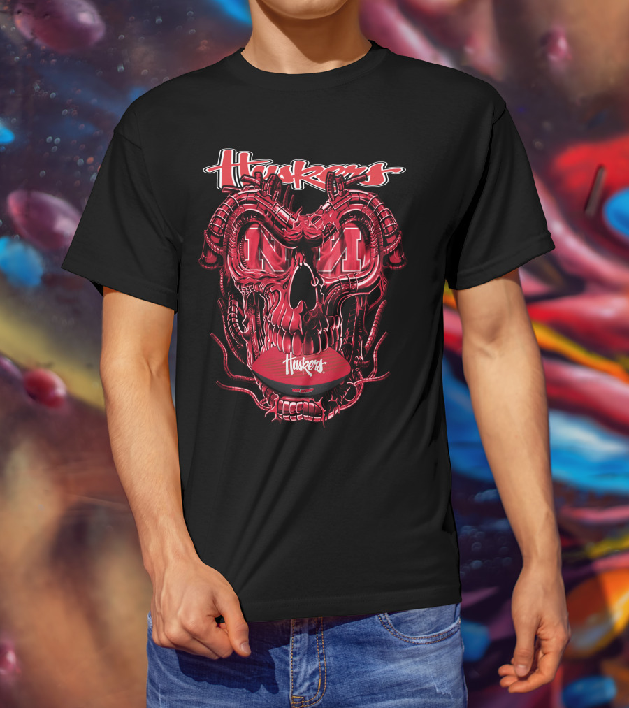 Huskers Dragon Skull Nebraska Football Fan T-Shirt