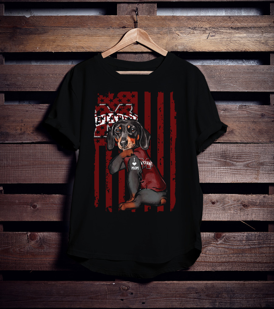 Mississippi State Bulldogs Dachshund I Love Mom T-Shirt