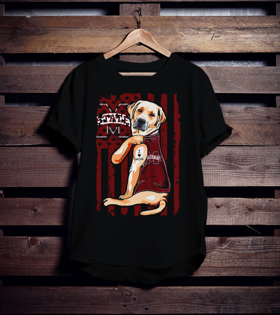 Labrador Retriever I Love Mom Mississippi State Bulldogs Flag T-Shirt