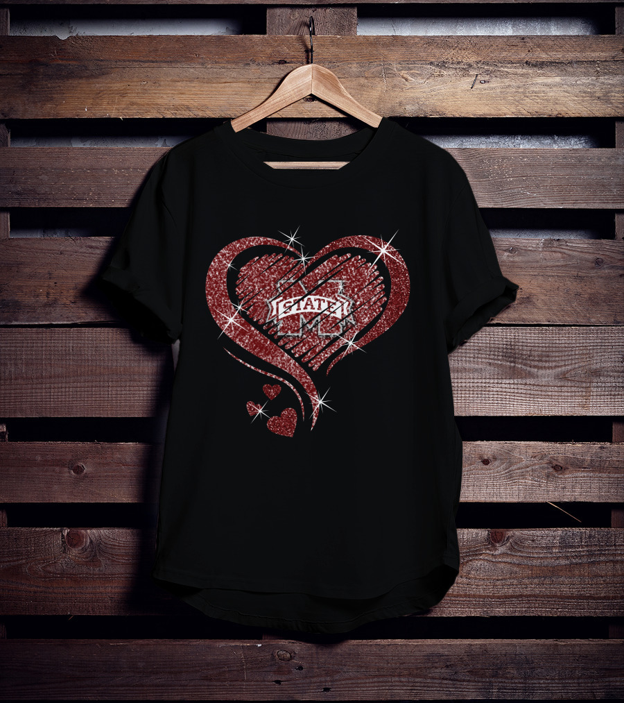 Mississippi State Bulldogs Glitter Heart T-Shirt