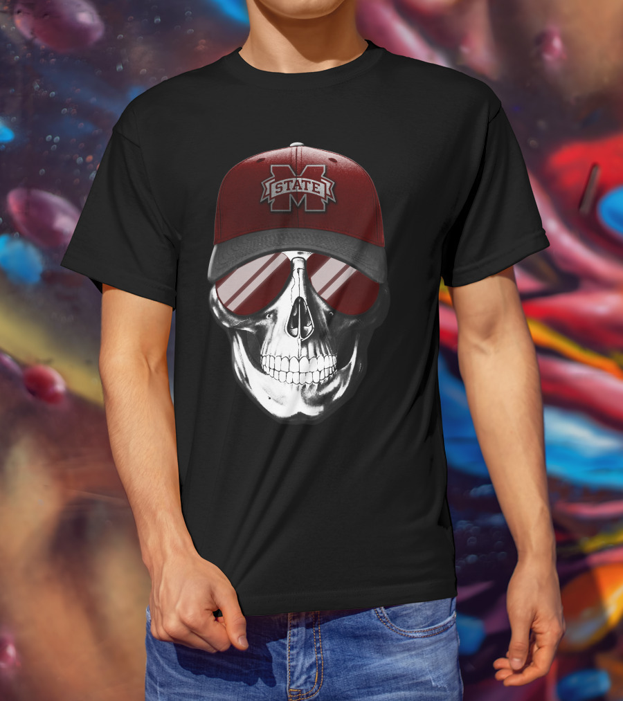 Mississippi State Bulldogs Skull With Hat And Sunglasses T-Shirt