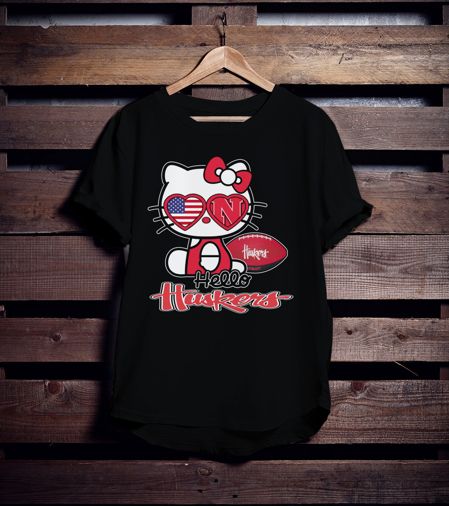 Hello Kitty Huskers Nebraska Football Heart Flag T-Shirt