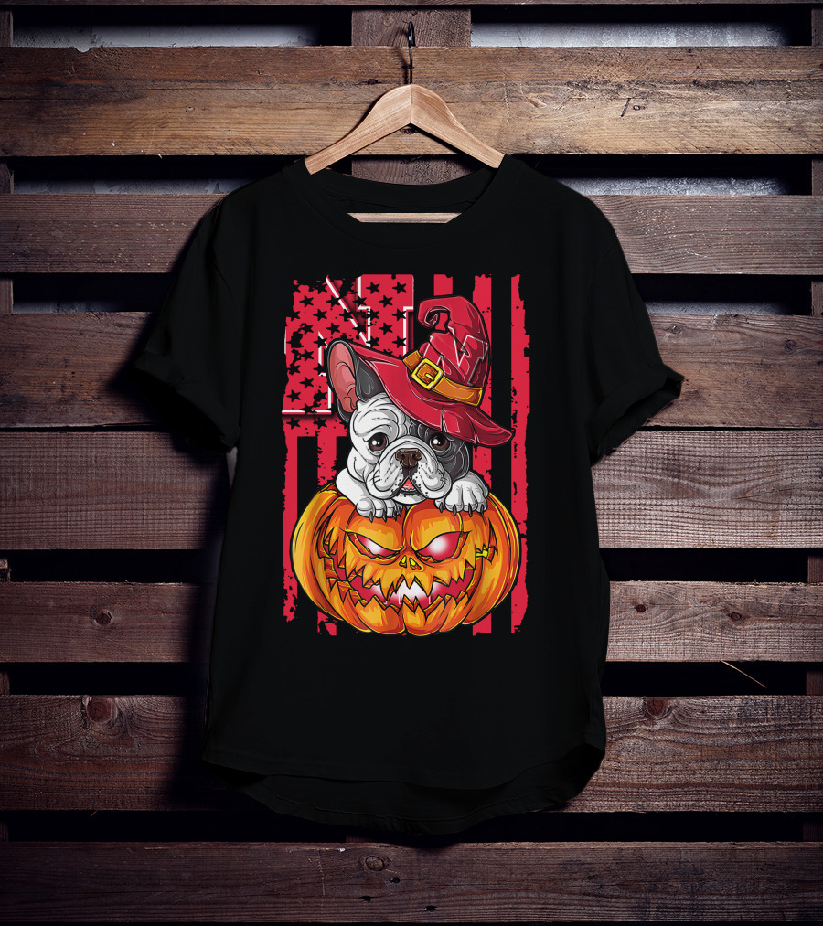 Hlw Bulldog Nebraska Cornhuskers Halloween Pumpkin Wizard Hat T-Shirt