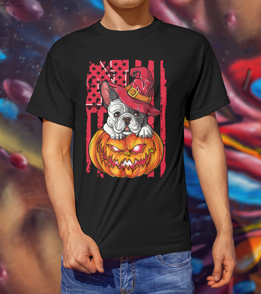 Hlw Bulldog Nebraska Cornhuskers Halloween Pumpkin Wizard Hat T-Shirt