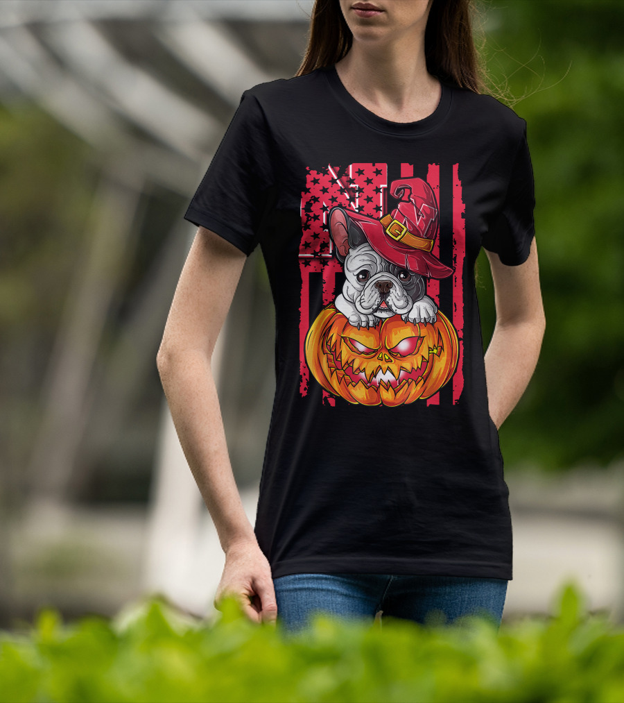 Hlw Bulldog Nebraska Cornhuskers Halloween Pumpkin Wizard Hat T-Shirt