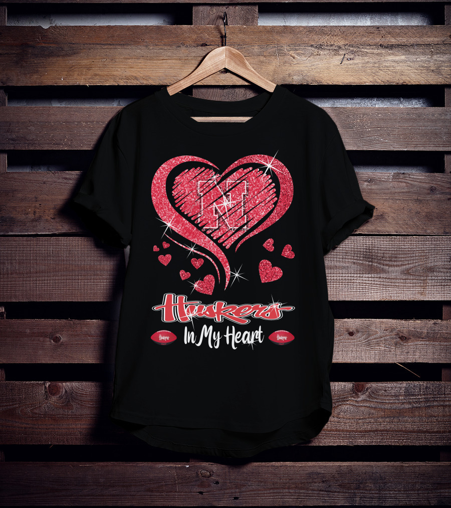 Huskers In My Heart Nebraska Cornhuskers Football Hearts T-Shirt