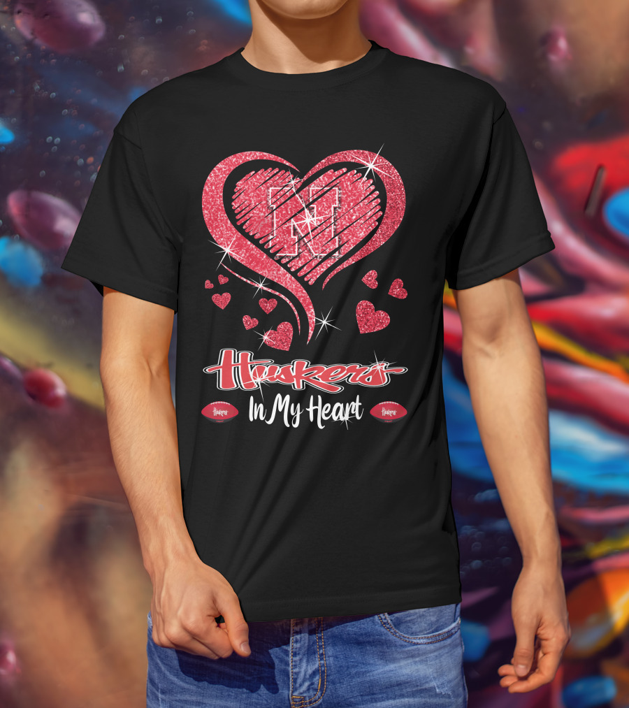 Huskers In My Heart Nebraska Cornhuskers Football Hearts T-Shirt