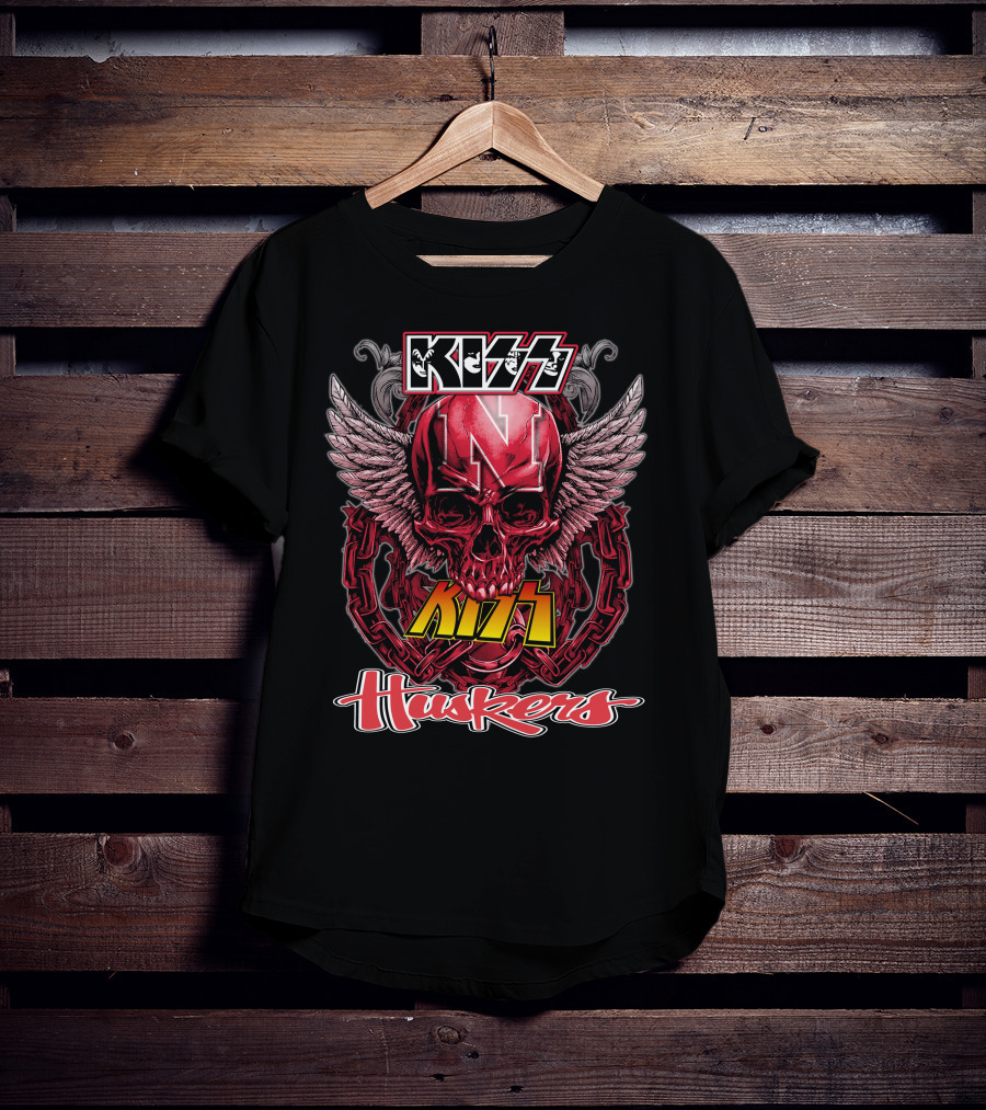 KISS Nebraska Huskers Winged Skull T-Shirt