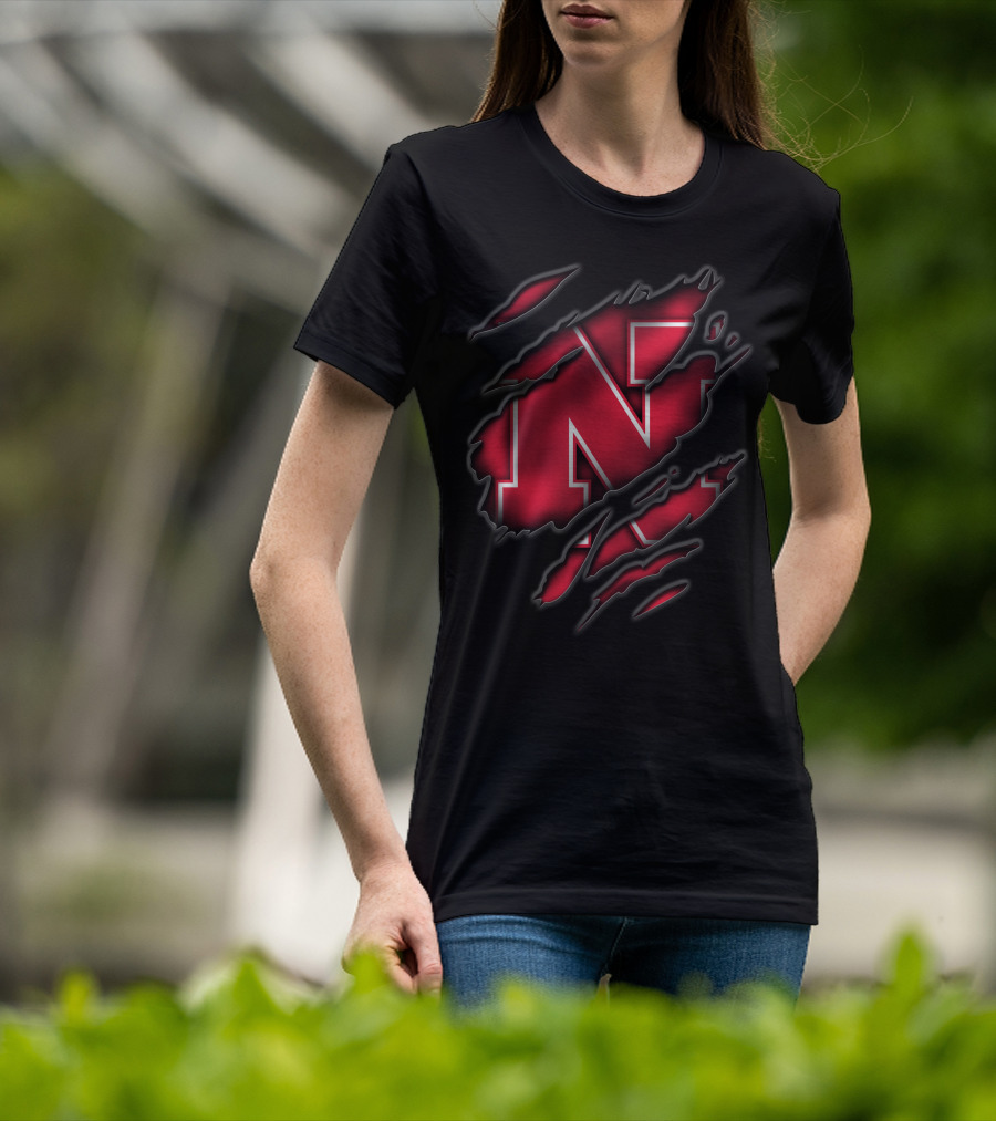 Torn Nebraska Cornhuskers N Logo Claw Marks T-Shirt